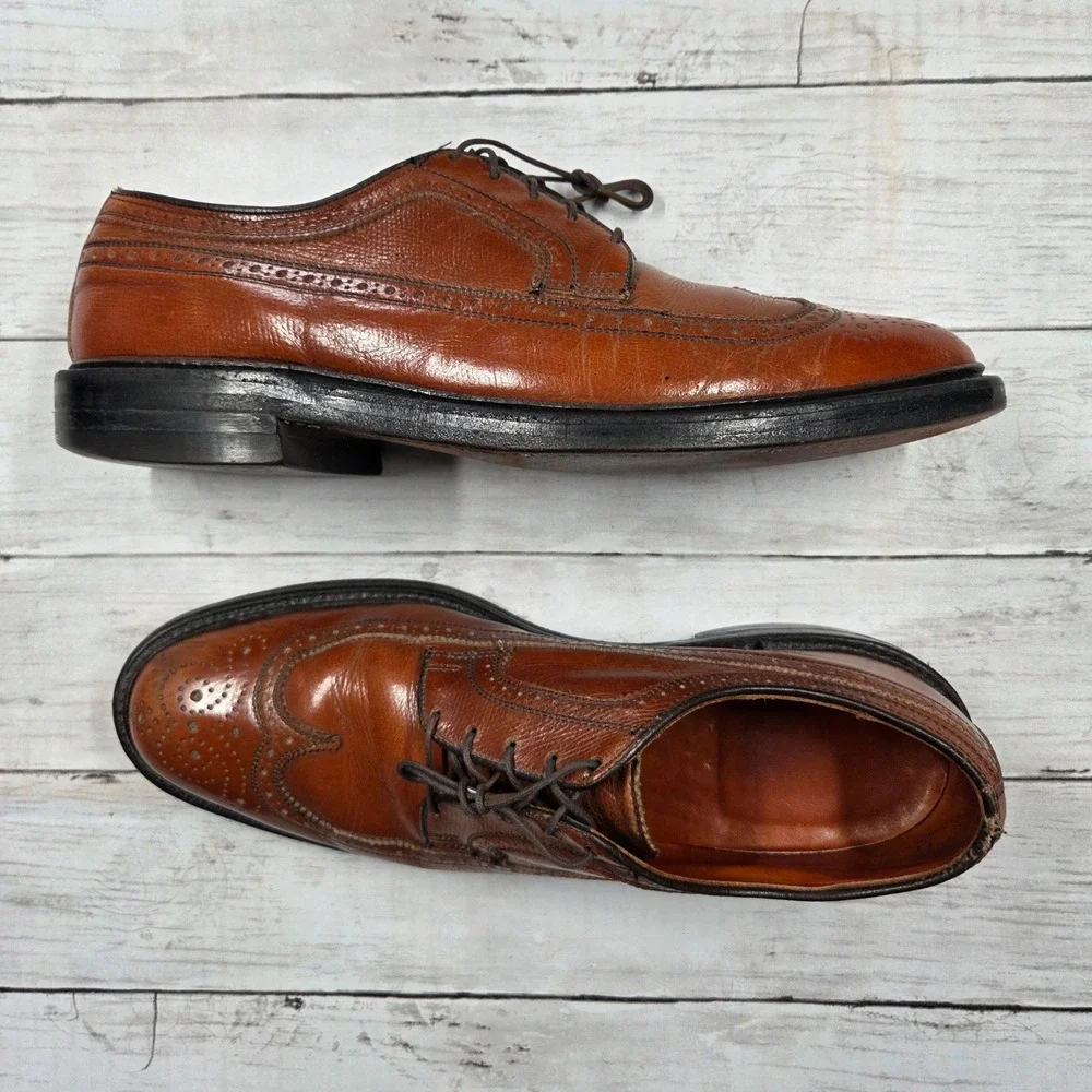 Bob Smart Dress Shoes Mens 11B Brown Longwing Wingtip Leather Oxford Vintage USA